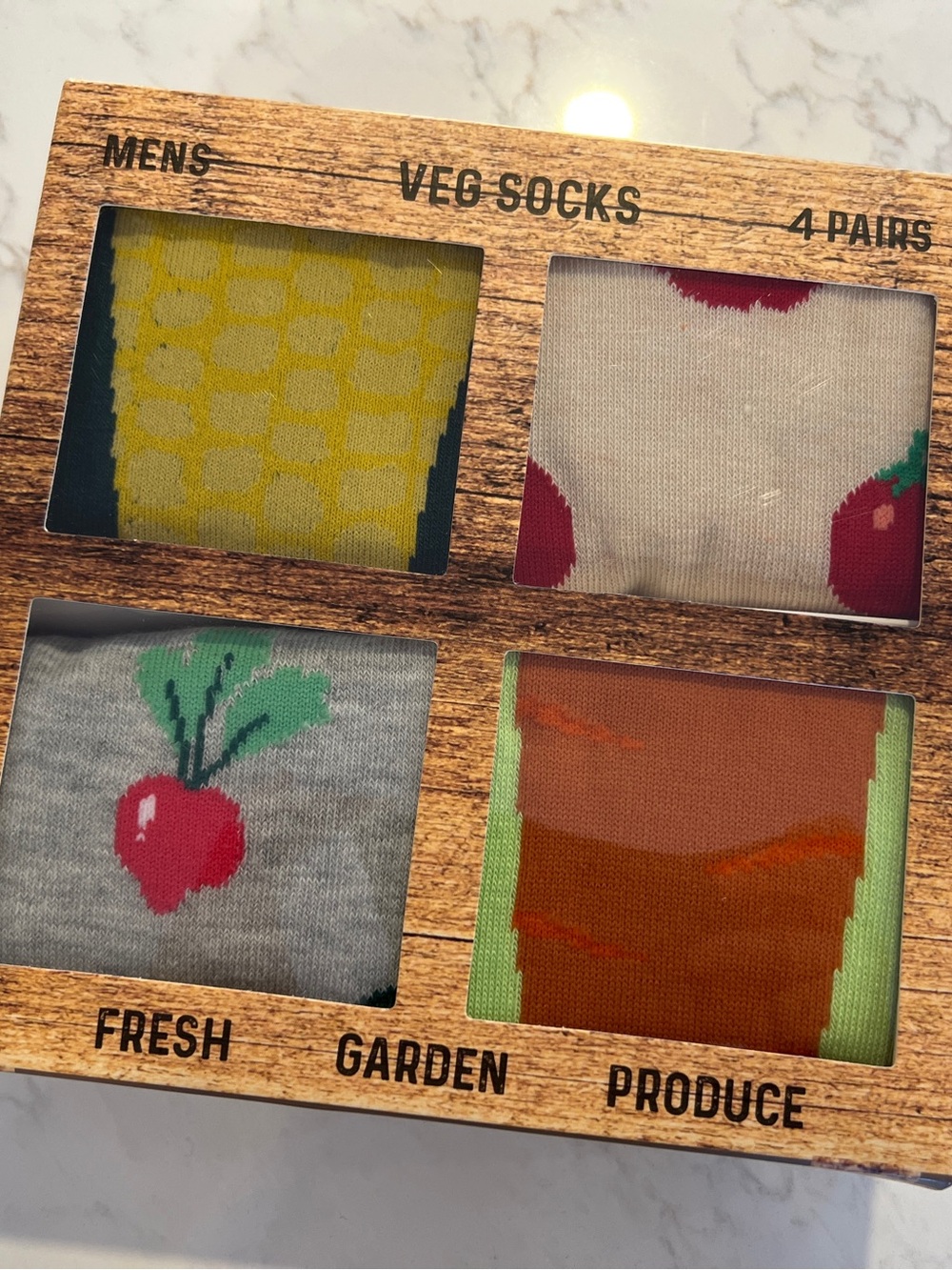Men's 4-Pair Novelty Veggie Sock Gift Set- Yellow, Beige, Gray, Brown, Size 7-11